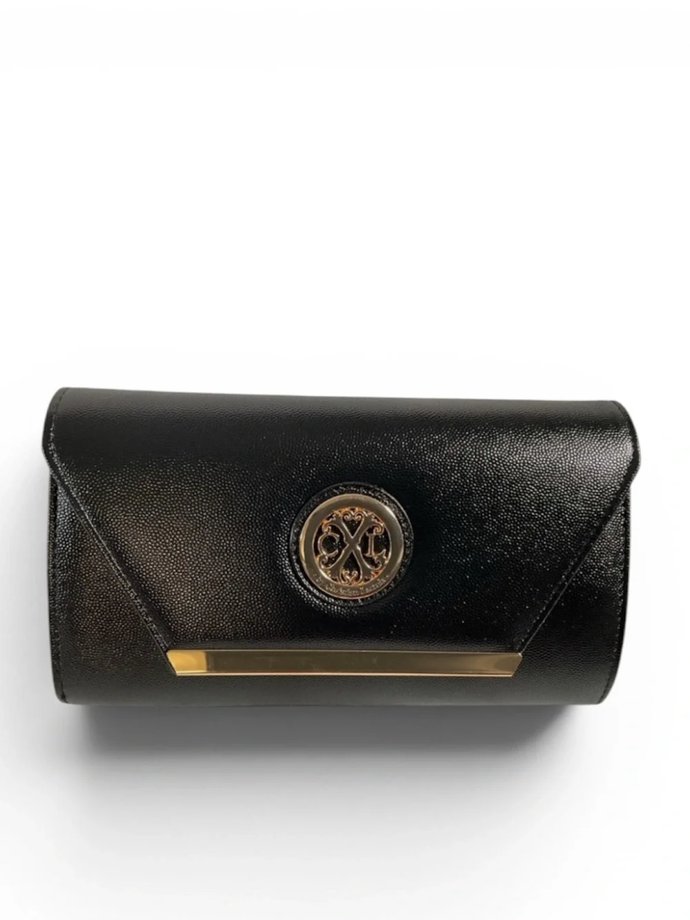 NWT CXL by Christian Lacroix Glam Caviar Clutch with Detachable Chain Black